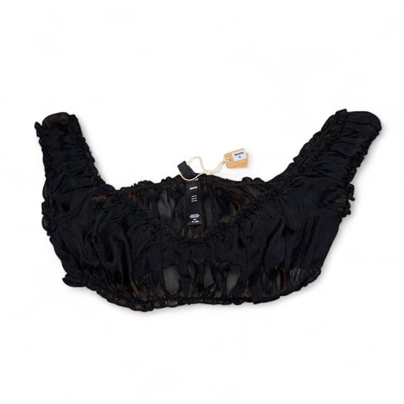 Skims Size Xs Onyx Romance Chiffon Crop Top 100% Silk bralette - Picture 2 of 11